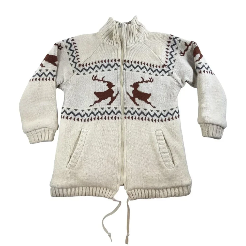 Vintage International Jacket Mens Small Reversible Deer Knit Lined 80s